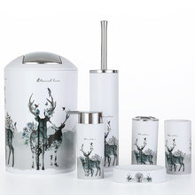 Load image into Gallery viewer, Nordic 6pcs/set Printing Bathroom Accessory Set Lotion Dispenser Toothbrush Holder Tumbler Cup Soap Dish Toilet Brush Trash Can