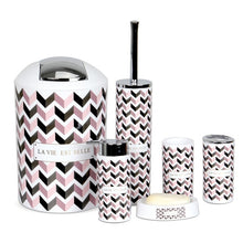 Load image into Gallery viewer, Nordic 6pcs/set Printing Bathroom Accessory Set Lotion Dispenser Toothbrush Holder Tumbler Cup Soap Dish Toilet Brush Trash Can