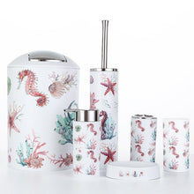 Load image into Gallery viewer, Nordic 6pcs/set Printing Bathroom Accessory Set Lotion Dispenser Toothbrush Holder Tumbler Cup Soap Dish Toilet Brush Trash Can