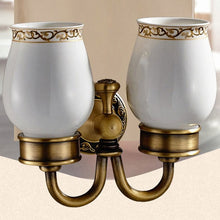 Load image into Gallery viewer, Antique Carved Double Cup Holder Brass Collection Towel Rack Bathroom Accessories Creative Paper Holder Bathroom Hardware Set