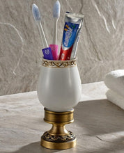 Load image into Gallery viewer, Antique Carved Double Cup Holder Brass Collection Towel Rack Bathroom Accessories Creative Paper Holder Bathroom Hardware Set